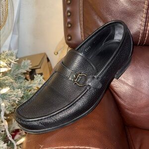 (LEFT SHOES ONLY) Salvatore Ferragamo Black Textured Leather Loafers